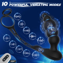 Load image into Gallery viewer, 3 in 1 Analkugeln Prostatamassager Dual Penisringe Analvibrator Spielzeug