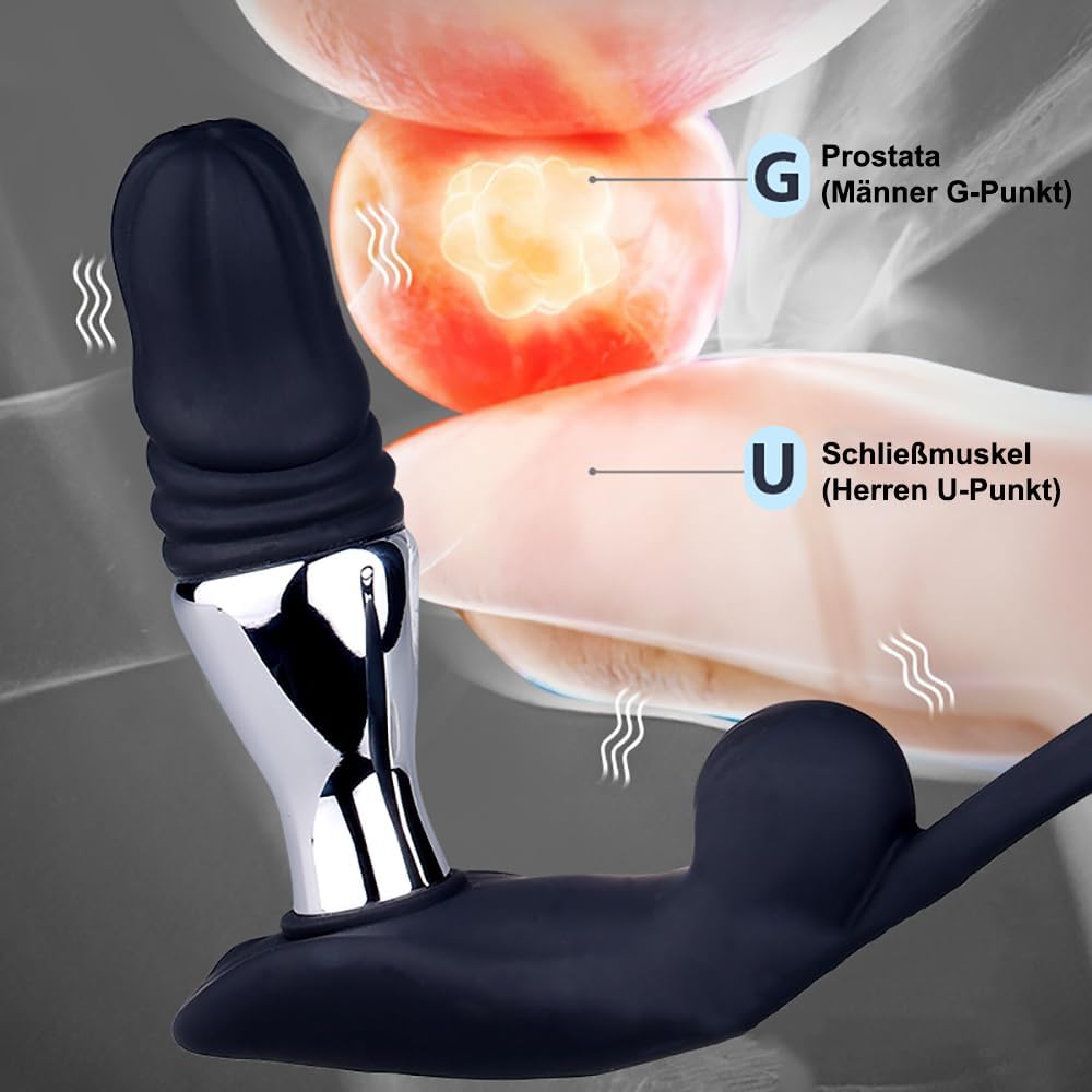 3in1 Elektro Shock Anal Vibrator Penisringe Prostata Stimulator Set mit 10 Teleskop Vibrationsfunktion & 3 Elektrostimulation Modi, Anal Massagegerät SM Extrem Sexspielzeug für Männer Solo