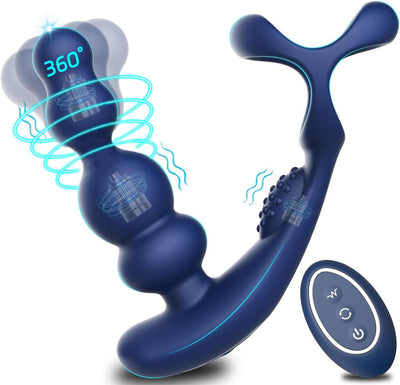 Anal Vibratoren für Mann Sex Spielzeug - 4 In 1 Prostata Stimulation Fernbedienung Analkugeln Buttplug Dildo mit Doppelte Penisringe 10 Vibrations & 3 Rotationsmodi Prostata Massagegerät Analplug