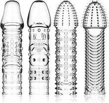Load image into Gallery viewer, 4er Pack Dick Sleeve - Silikon Transparente Wiederverwendbare Peniskondome für Intensive Stimulation Penishülle für Penisverlängerung und Erektionsverbesserung