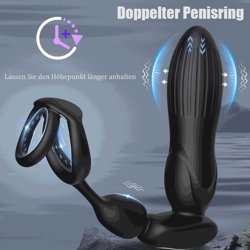 10 Modes Vibrators for Men - 4-in-1 Prostate Stimulation with Ring, Butt Plug and Dildo Vibrator - IPX6 Waterproof Sex Toy for Men with Shock Function
