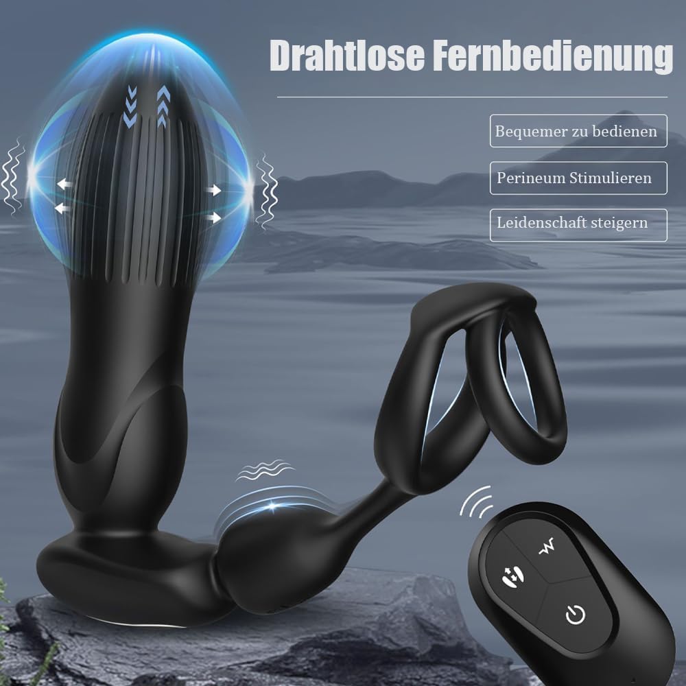 10 Modes Vibrators for Men - 4-in-1 Prostate Stimulation with Ring, Butt Plug and Dildo Vibrator - IPX6 Waterproof Sex Toy for Men with Shock Function