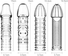 Load image into Gallery viewer, 4er Pack Dick Sleeve - Silikon Transparente Wiederverwendbare Peniskondome für Intensive Stimulation Penishülle für Penisverlängerung und Erektionsverbesserung